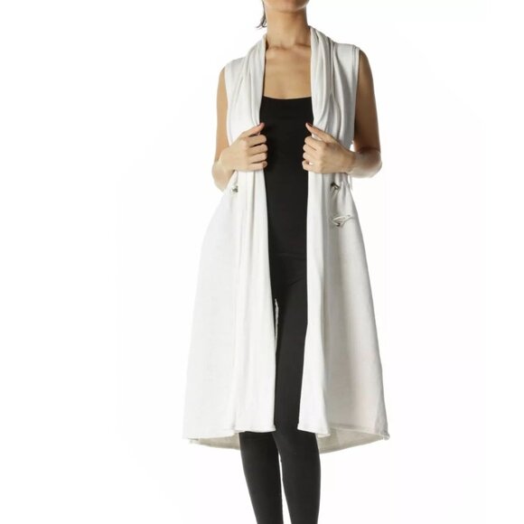 Anthropologie Avasa Drawstring Duster Vest Cardigan Beige Layering Size Small - Picture 1 of 9